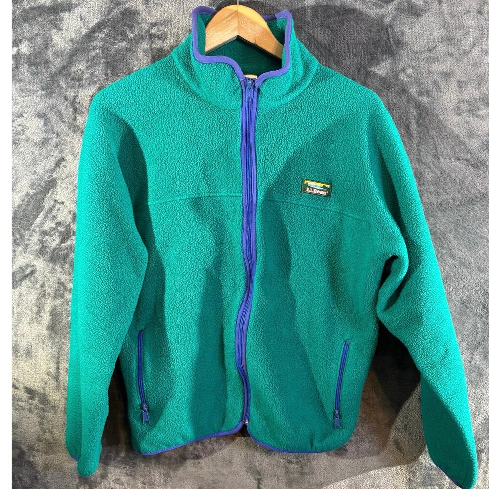 Vintage 90s LL Bean Fleece Jacket Full Zip Womens Large Teal Purple Made in USA!